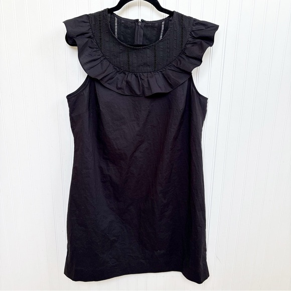 J. Crew Dresses & Skirts - J. Crew G8385 Solid Black Sleeveless Ruffle Bib Neckline Shift Dress Size 14